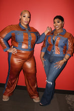 Load image into Gallery viewer, Denim Cognac Contrast Pants Set