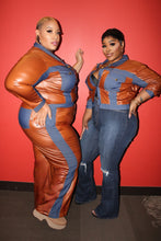 Load image into Gallery viewer, Denim Cognac Contrast Pants Set