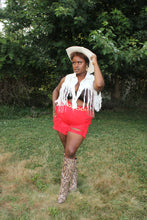 Load image into Gallery viewer, Howdy Denim Fringe Cropped Jacket