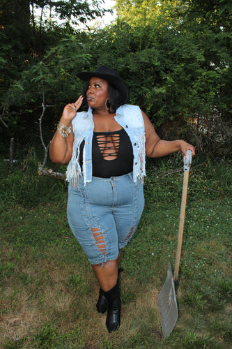Keep Me Laced Denim Bermuda Shorts