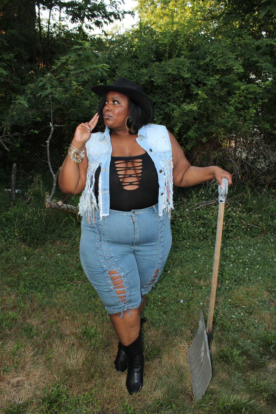Keep Me Laced Denim Bermuda Shorts