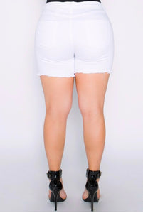 White Sliced Denim Mini Shorts