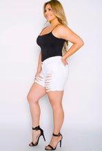 Load image into Gallery viewer, White Sliced Denim Mini Shorts