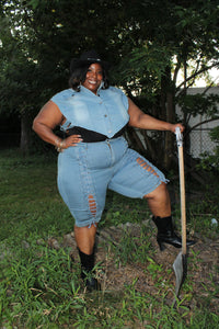 Keep Me Laced Denim Bermuda Shorts